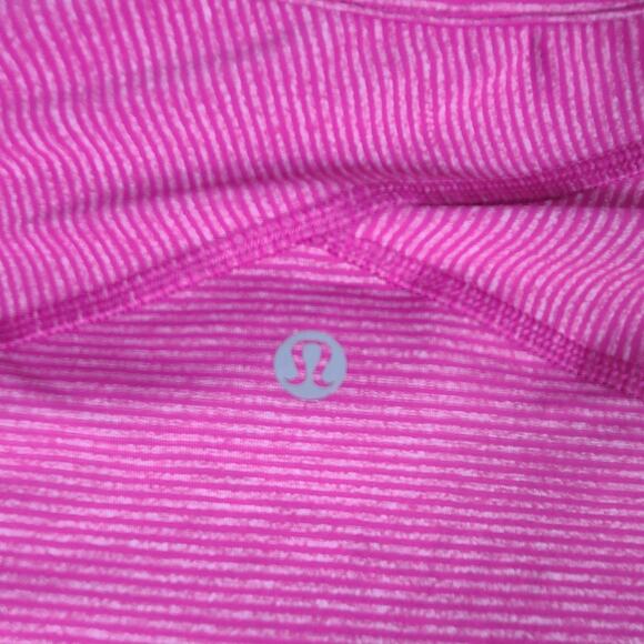 Lululemon Tonka Stripe Heathered Raspberry Pink Kriss Cross 1/2 Zip Top Shirt - Picture 5 of 5